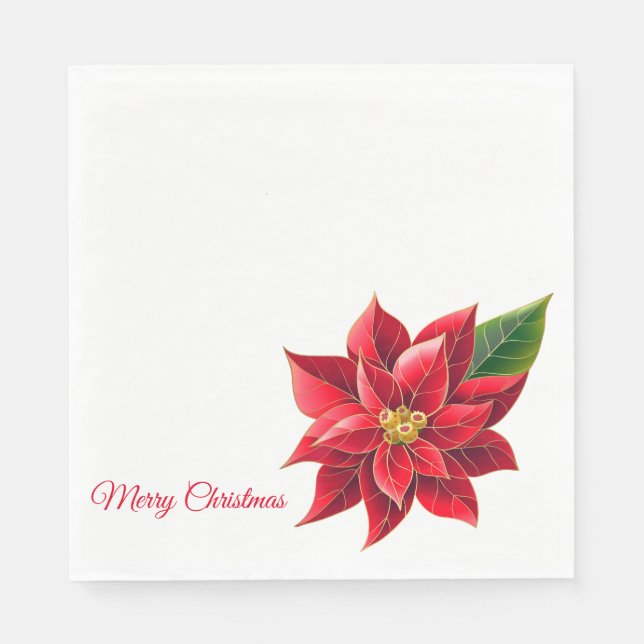 Christmas Paper Napkins Red Poinsettia's-Luncheon (Front)