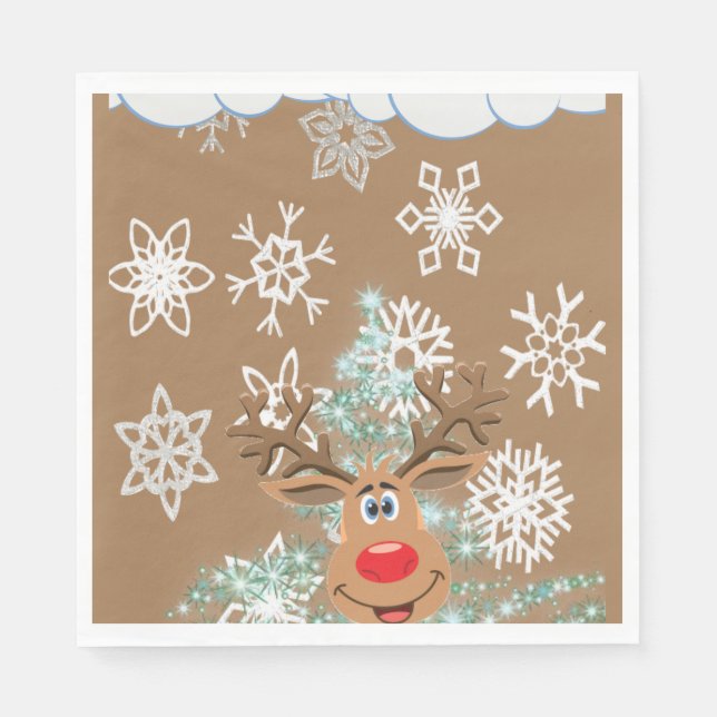 Christmas Paper Napkins, Reindeer Napkin (Front)