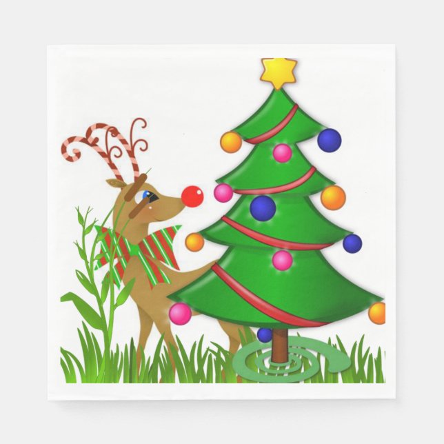 Christmas Paper Napkins, Reindeer Napkin (Front)