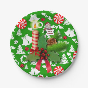 Christmas Paper Plates, Candle, Peppermint Paper Plate