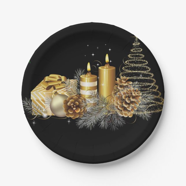 Christmas Paper Plates, Gold Candle Paper Plate (Front)