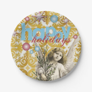 Christmas Paper Plates, Happy Holidays Angel Paper Plate