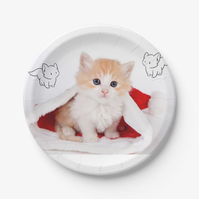 Christmas Paper Plates, Kitten Paper Plate (Front)