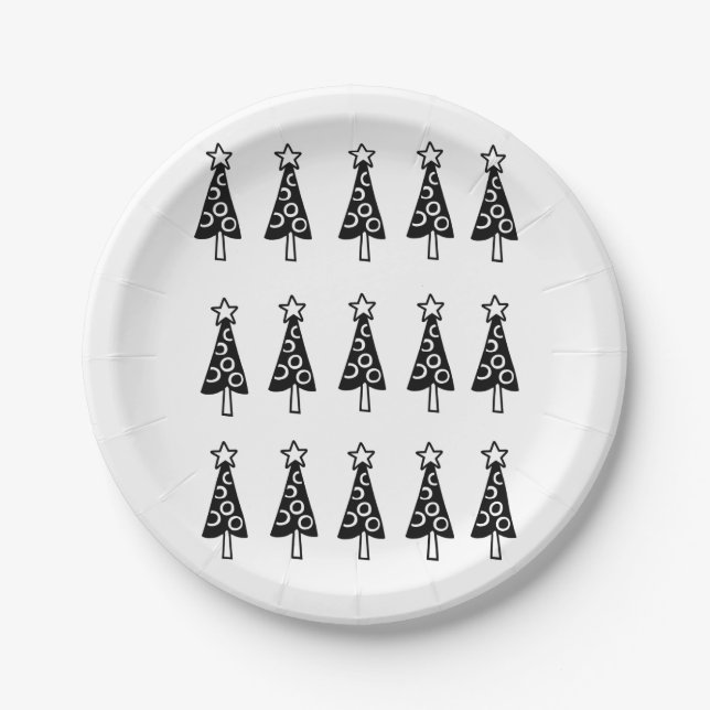 Christmas Paper Plates, Merry Christmas Black Tree Paper Plate (Front)