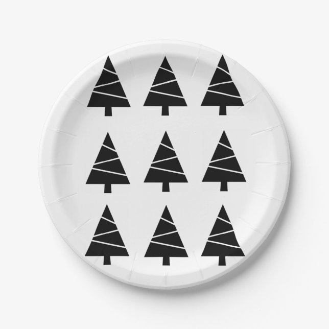 Christmas Paper Plates, Merry Christmas Black Tree Paper Plate (Front)