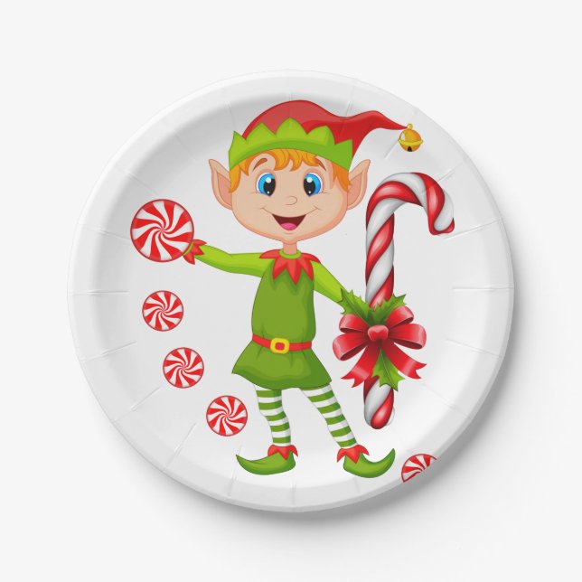 Christmas Paper Plates, Merry Christmas Elf Mint Plate (Front)