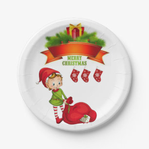Christmas Paper Plates, Merry Christmas Elf Plate