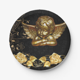 Christmas Paper Plates, Merry Christmas Gold Angel Plate