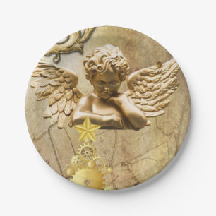 Christmas Paper Plates, Merry Christmas Gold Angel Plate
