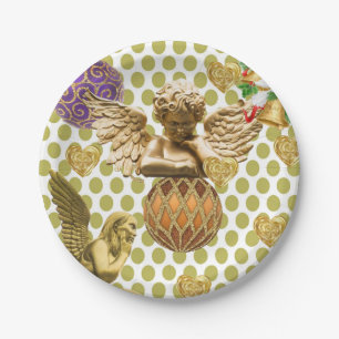 Christmas Paper Plates, Merry Christmas Gold Angel Plate