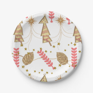 Christmas Paper Plates, Merry Christmas Gold Trees Plate