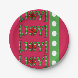 Christmas Paper Plates, Merry Christmas Joy Red Paper Plate