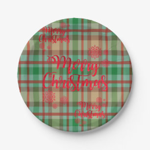 Christmas Paper Plates, Merry Christmas Plaid Plate
