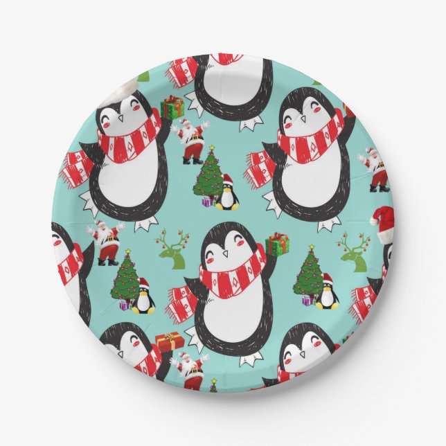 Christmas Paper Plates, Penguin Paper Plate (Front)