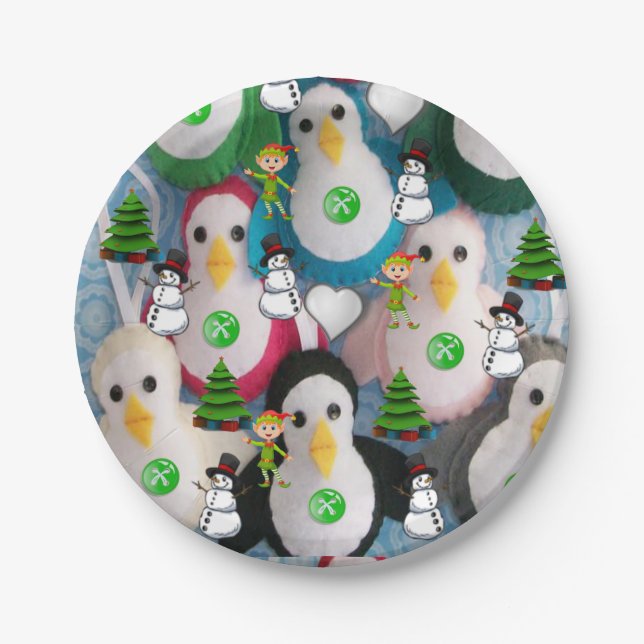 Christmas Paper Plates, Penguin Plate (Front)