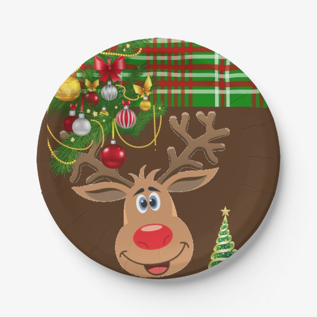 Christmas Paper Plates, Reindeer Paper Plate (Front)
