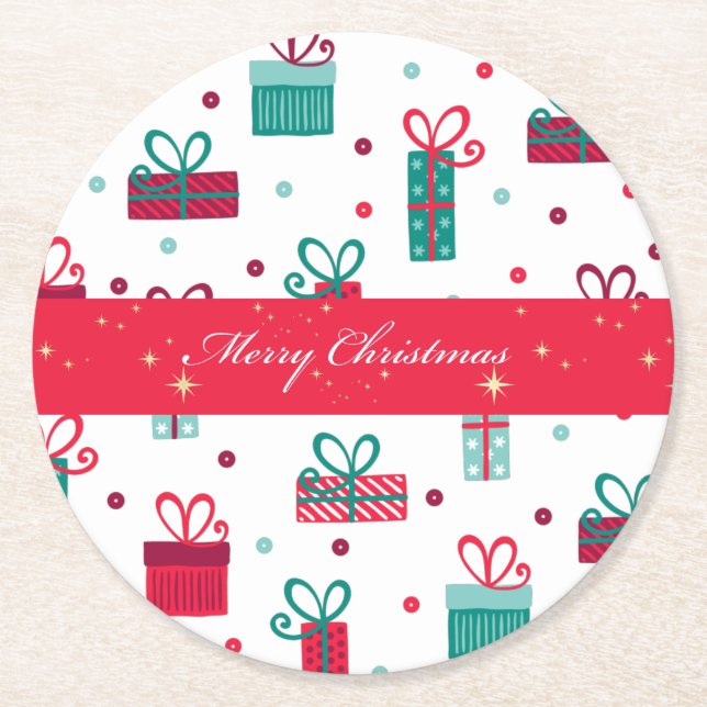 Christmas Paper Plates Round Paper Coaster (Front)