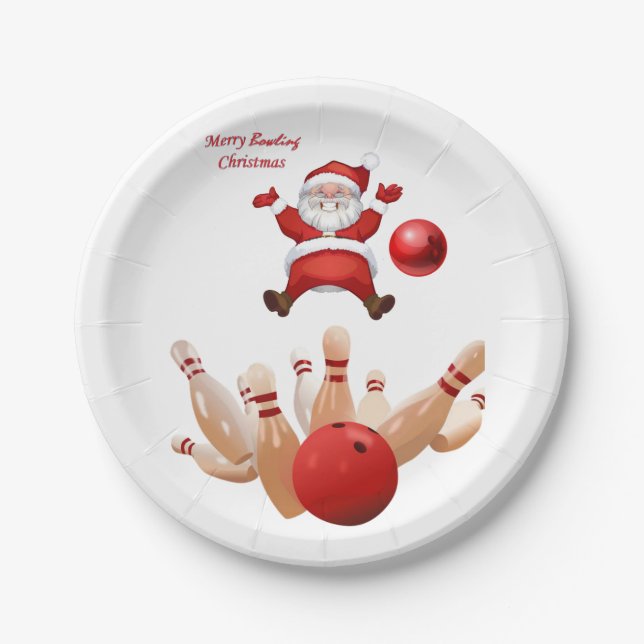 Christmas Paper Plates, Santa Bowling Plate (Front)