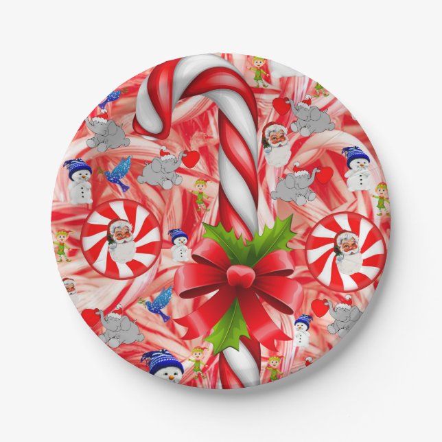 Christmas Paper Plates, Santa, Candy Cane, Pepperm Plate (Front)