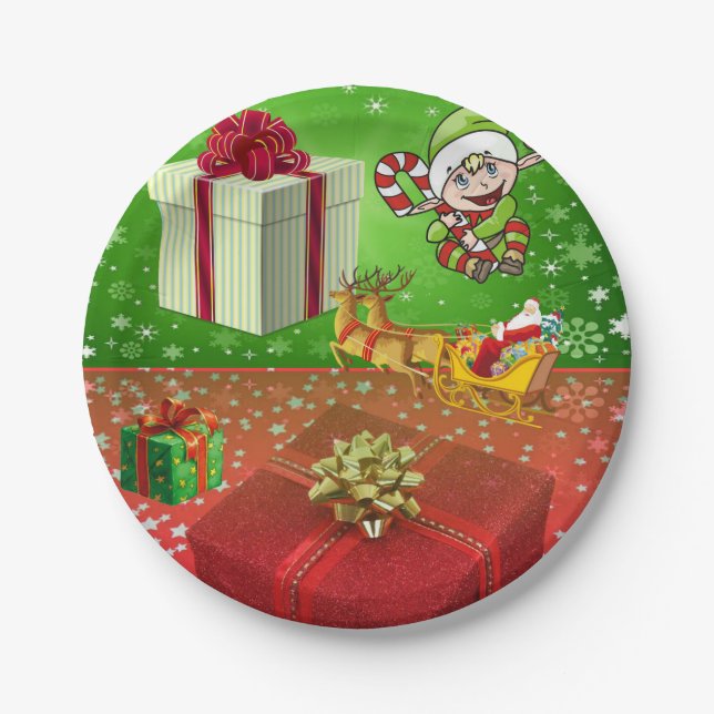Christmas Paper Plates, Santa , Elf Paper Plate (Front)