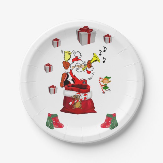 Christmas Paper Plates, Santa, Elf Plate (Front)