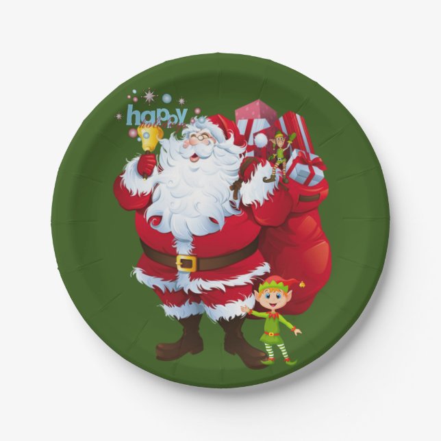 Christmas Paper Plates, Santa, Elf Plate (Front)