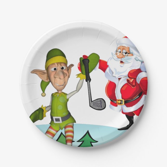 Christmas Paper Plates, Santa Golf Plate (Front)