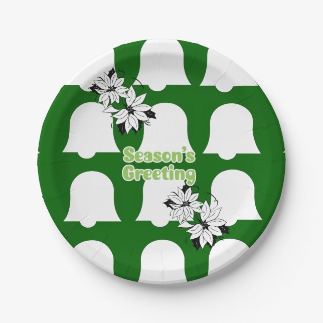Christmas Paper Plates, Seasons Greetings Bells Paper Plate (Front)