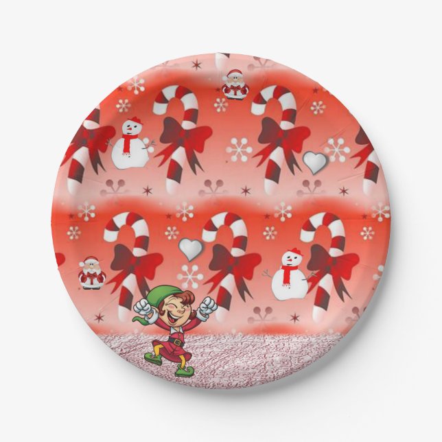Christmas Paper Plates, Snowman, Elf Paper Plate (Front)