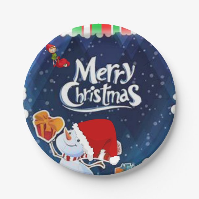 Christmas Paper Plates, Snowman Paper Plate (Front)