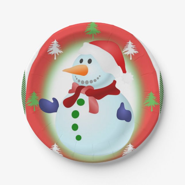 Christmas Paper Plates, Snowman Paper Plate (Front)