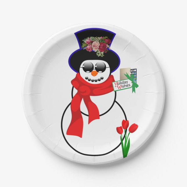 Christmas Paper Plates, Snowman Paper Plate (Front)
