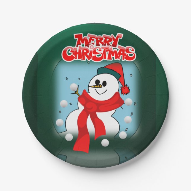 Christmas Paper Plates, Snowman Paper Plate (Front)