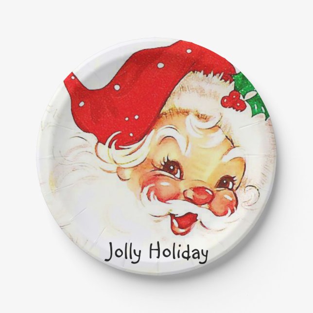 Christmas Paper Plates, Vintage Santa Paper Plate (Front)