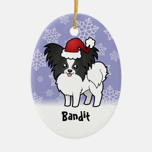 Christmas Papillon (add your pets name) Ceramic Ornament (Front)