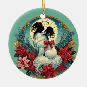 Christmas Papillon  Ceramic Ornament
