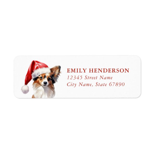 Christmas Papillon Dog Return Address Label (Front)