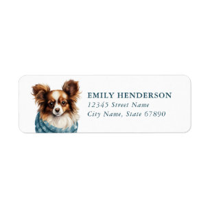 Christmas Papillon Dog Return Address Label