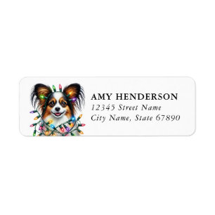 Christmas Papillon Dog Return Address Label