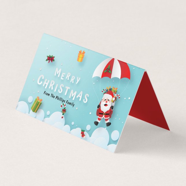 Christmas Parachuting Santa Treat Goodie Bag Tag (Front)