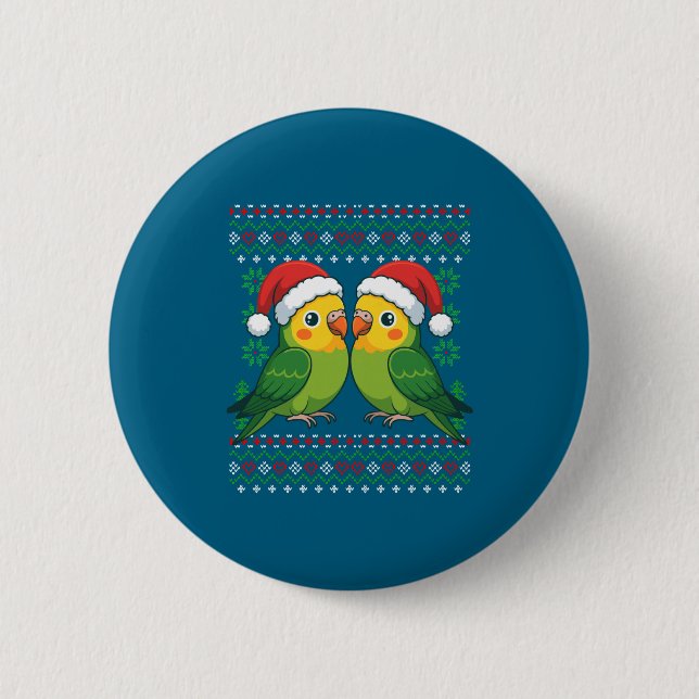 Christmas Parakeet Ugly Xmas Sweater Parakeets Lon 2 Inch Round Button (Front)