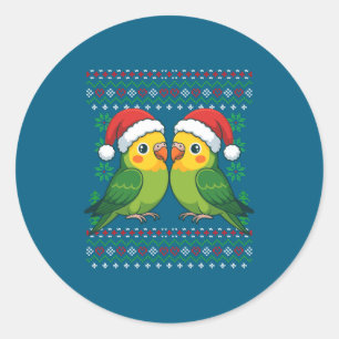Christmas Parakeet Ugly Xmas Sweater Parakeets Lon Classic Round Sticker