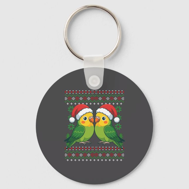 Christmas Parakeet Ugly Xmas Sweater Parakeets Lon Keychain (Front)
