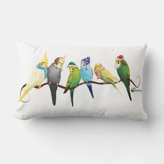 Christmas Parakeets & Cockatiels Lumbar Pillow (Front)