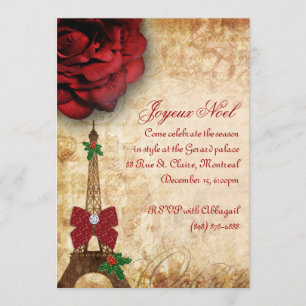 Christmas Paris Card Eiffel Tower Vintage Rose 2