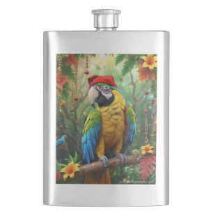 Christmas Parrot As Santa Claus-76349 Hip Flask