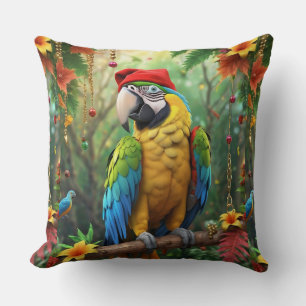 Christmas Parrot As Santa Claus-76349 Throw Pillow