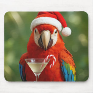 Christmas Parrot Holding a Cocktail Mouse Pad