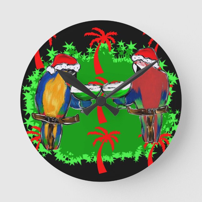 CHRISTMAS PARROTS ROUND CLOCK (Front)
