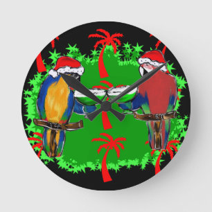 CHRISTMAS PARROTS ROUND CLOCK